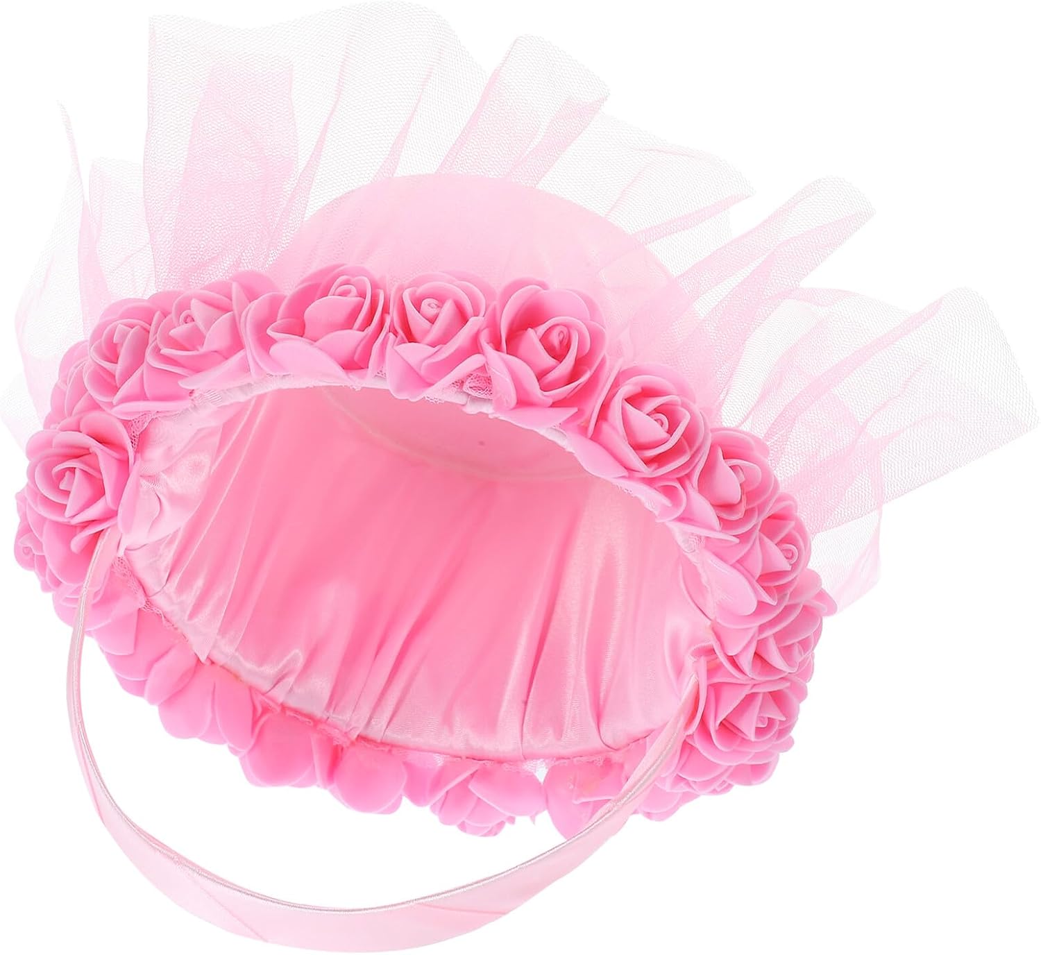 MAGICLULU Flower Girl Basket with Handle Small Pink Rose Lace Handheld Wedding Flower Basket Wedding Ceremony Party Supplies