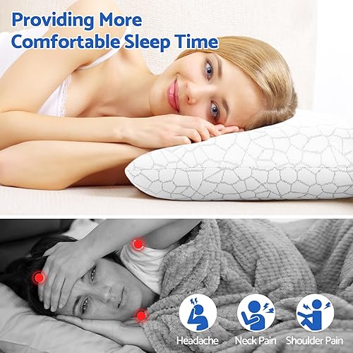 Miniatura 5 de Almohadas de espuma viscoelástica para dormir, almohada de cama con funda extraíble y lavable a máquina, almohada de cama para dormir de lado,