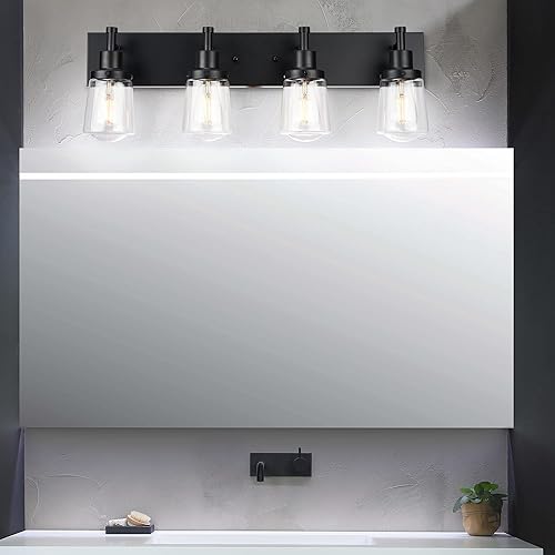 Miniatura 5 de Yaohong Lámparas de tocador negras con 4 pantallas de globo de vidrio transparente, luces de baño sobre espejo