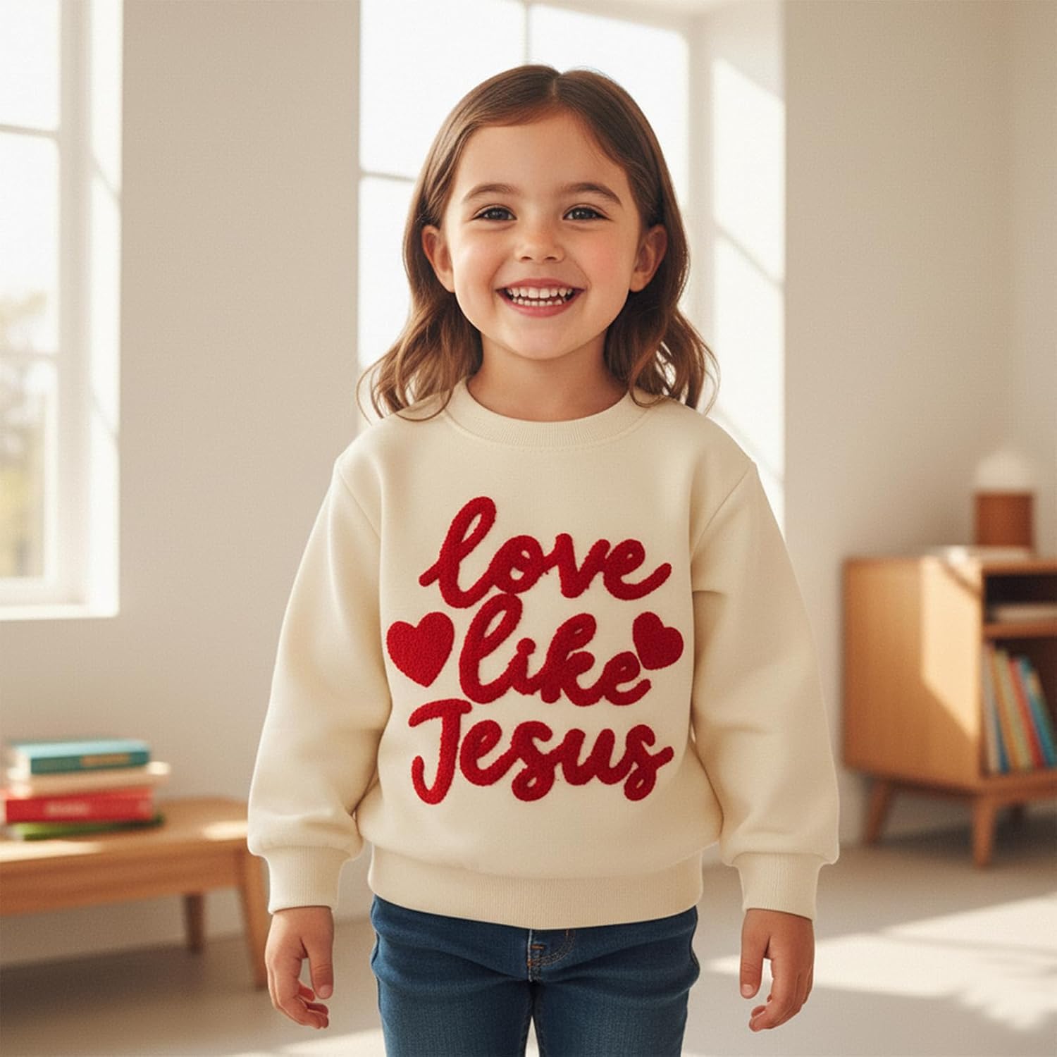FIOMVA Baby Girl Boy Valentine's Day Outfits Love Print Long Sleeve Pullover Sweatshirt Overszied Sweater Fall Winter Clothes - Image 4