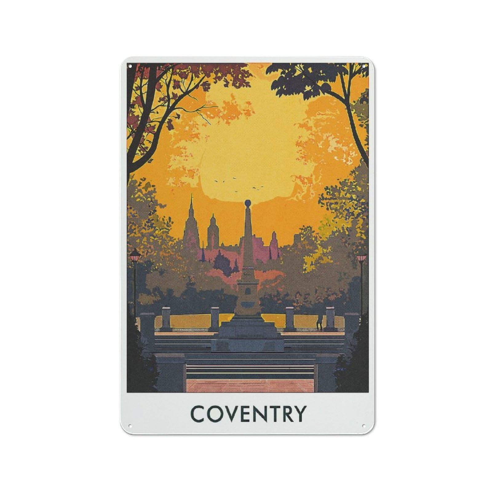 Coventry Cityscape Metal Wall Plaque 30x20cm, Character Room Wall Plaque for Hallway, Home Bar, Garage Or Study