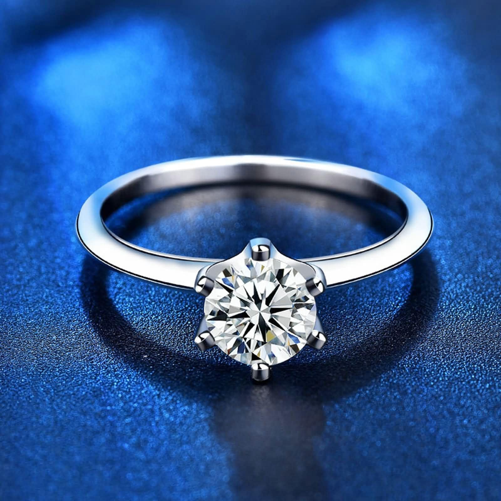 Anillo Mujer de Alianza Oro Blanco 9K / 14K / 18K, Redondo Solitario con Diamante Creado de 1ct, Anillo Eternidad Plata Mujer