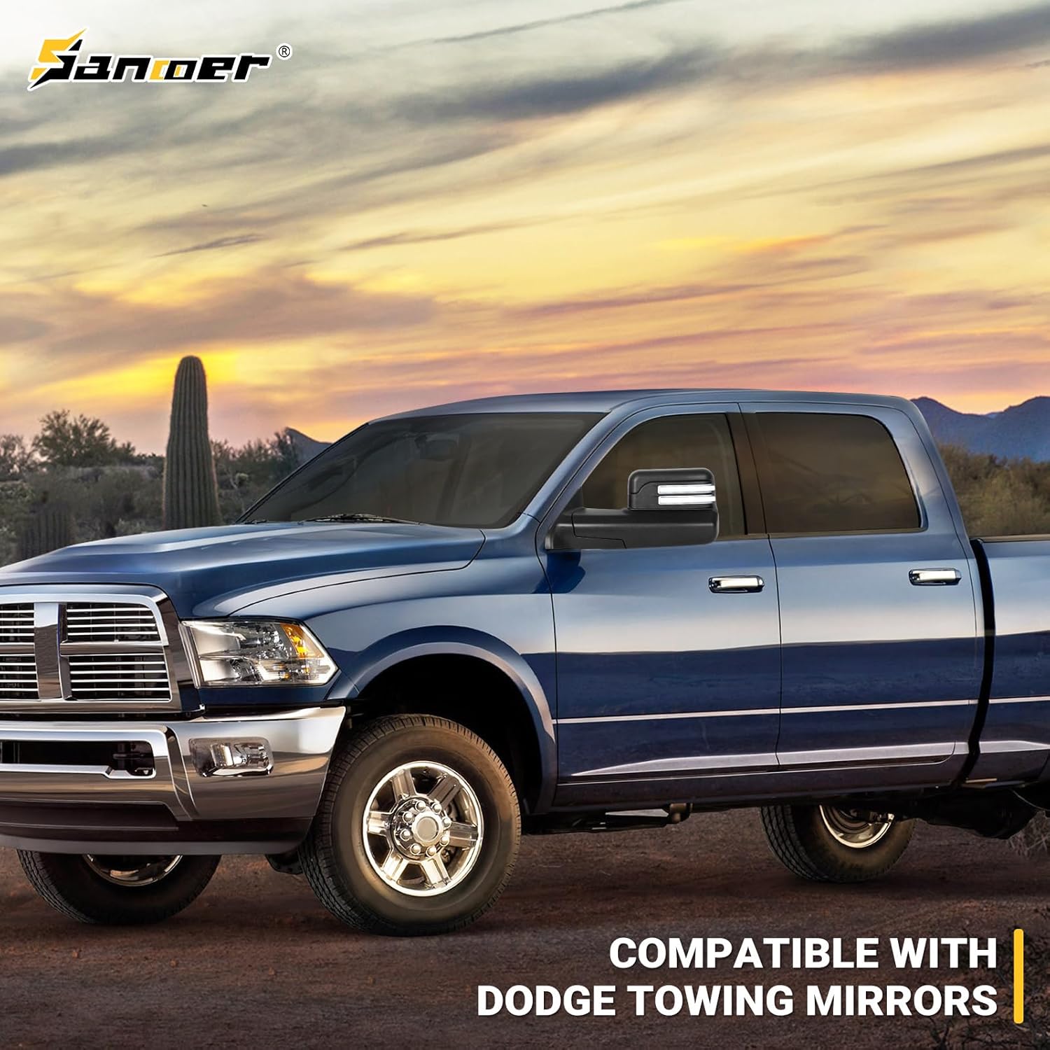 Towing Mirrors for 2009-2018 Dodge Ram 1500, 2010-2018 Dodge Ram 2500 3500 with Switchback Turn Signal Running Light Power Glass Filp-up Tow Mirror Pair Set