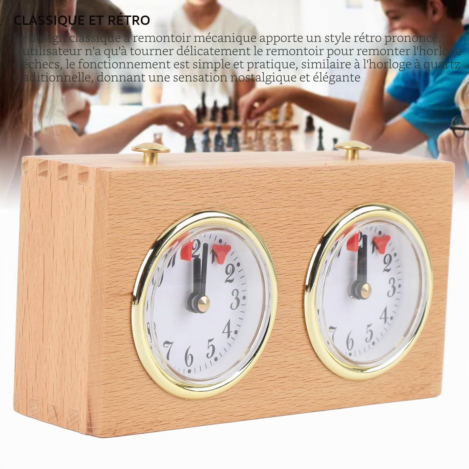 Horloge D'échecs Rétro en Bois Analogique avec Conception D'entraînement Mécanique, Haute Précision, Structure Stable, Outils de Chronométrage de Compétition, Pas Besoin de