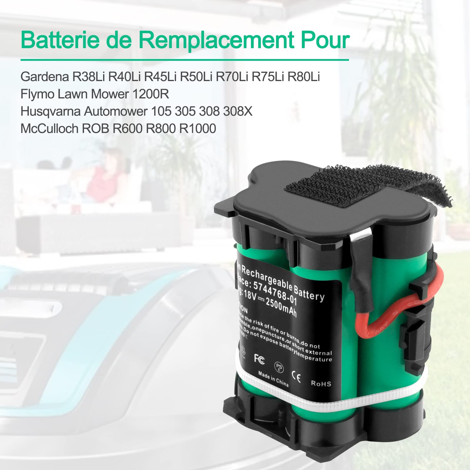 2,5 Ah 18 V Batterie de Rechange pour Gardena R38Li R40Li R45Li R50Li R70Li R80Li, Flymo 1200R, Husqvarna Automower 105 305 308 308X, McCulloch Rob R600 R800 R1000