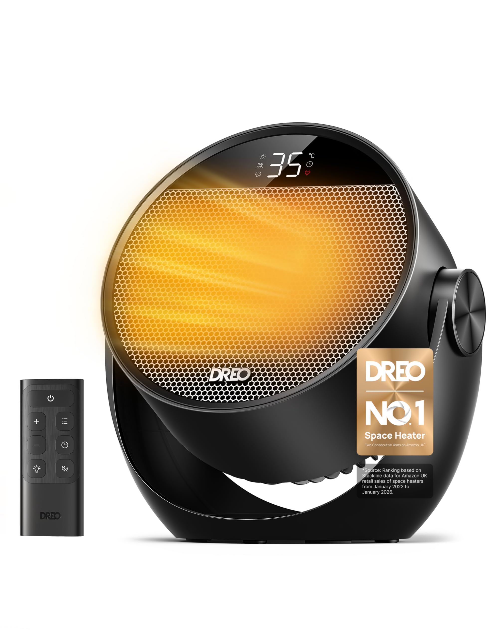 Dreo 1500W Portable Electric Heater for Home, 60° Adjustable Tilt, 10.5ft/s Fan Heater with Remote, 8 Safety Protections, 12H Timer, 3 Modes, Silent Small Ceramic Space Heaters for Bedroom, Atom 320