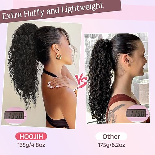 Miniatura 6 de HOOJIH Extensión de cola de caballo, extensiones de cabello rizado ondulado con cordón, extensiones de cola de caballo falsas extra esponjosas,
