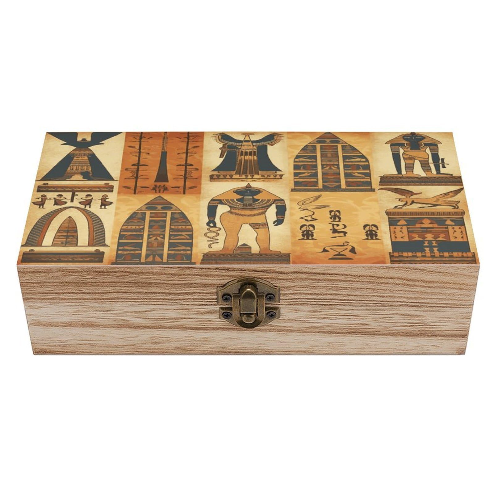 VstaDank Ancient Egypt Tribe Series Wooden Storage Box Wooden Keepsake Box with A Hinged Lid Fashion Memory Treasure Boxes Decorative Jewelry Case for Crafts Photo Home Decor Wood Gift Box