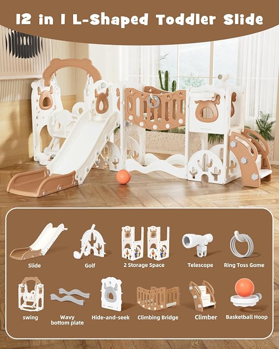 XJD 12-in-1 Toddler Slide and Swing Set, Kids Slide for Toddlers Age 1+