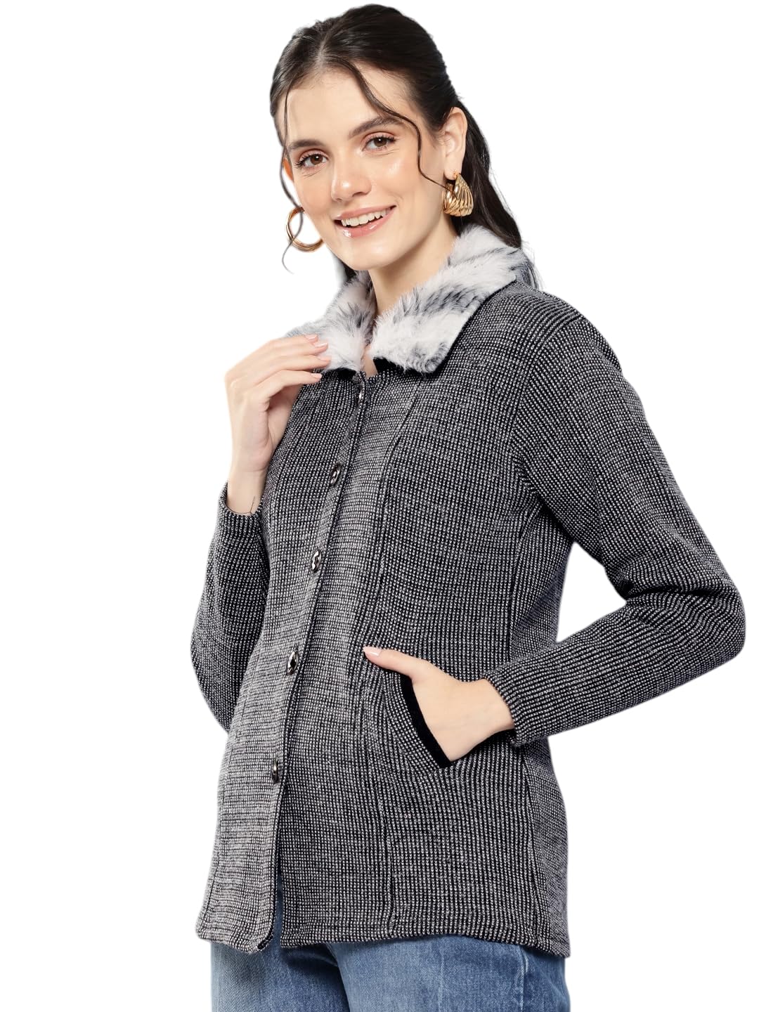 Womens Black Colour Solid Woolen Cardigan-image-36