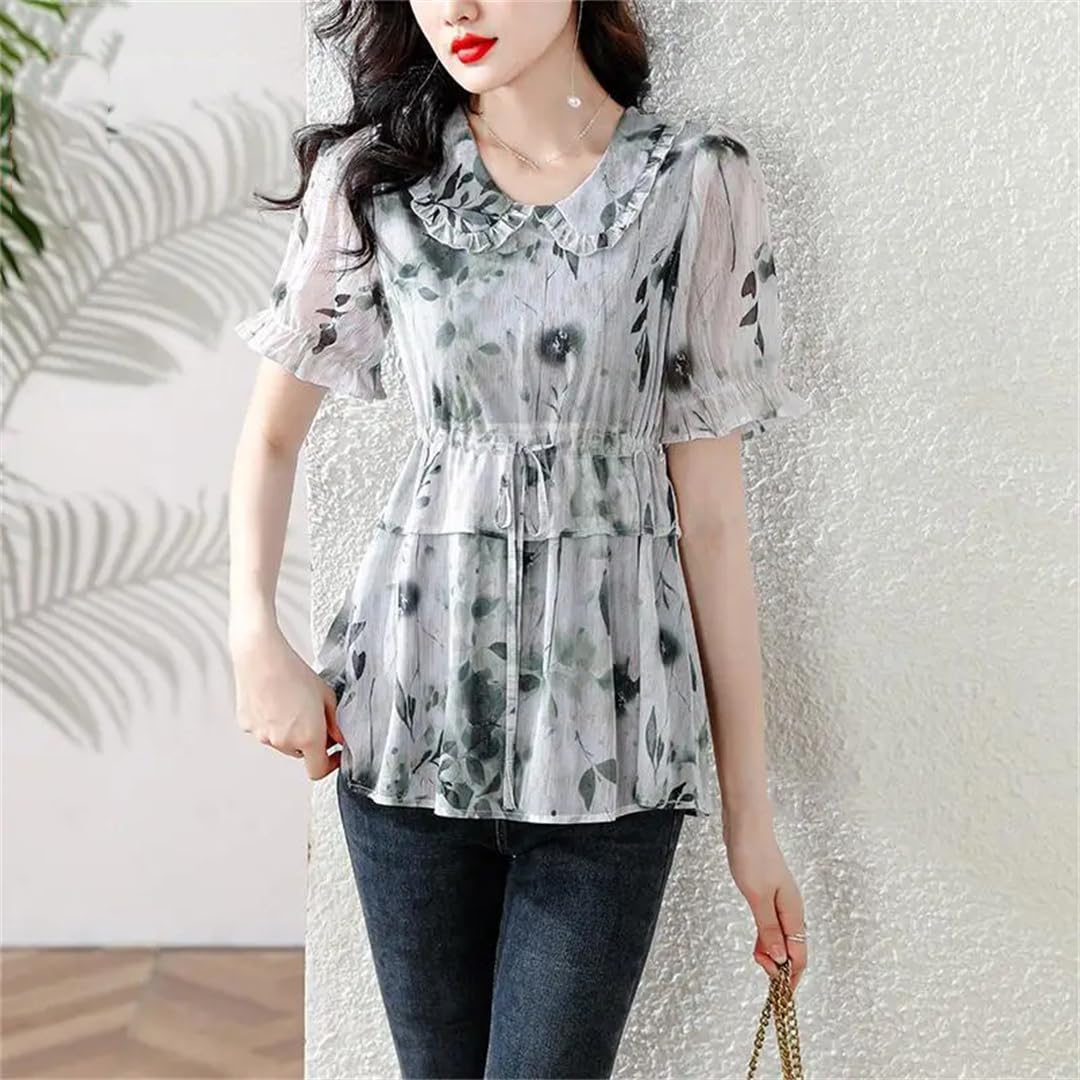 Camicie da donna retrò con coulisse e fiori estivi