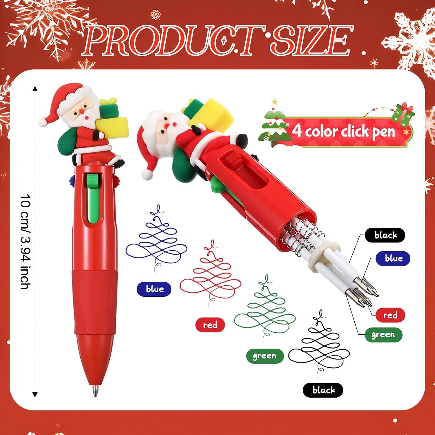 48 Pcs Christmas Multicolor Ballpoint Pens 4 in 1 Colored Mini Multicolor Pens Retractable 0.7mm Cartoon Bulk, Christmas Tree Snowman Santa Writing Ballpoint for Holiday Xmas Party Favor Gift
