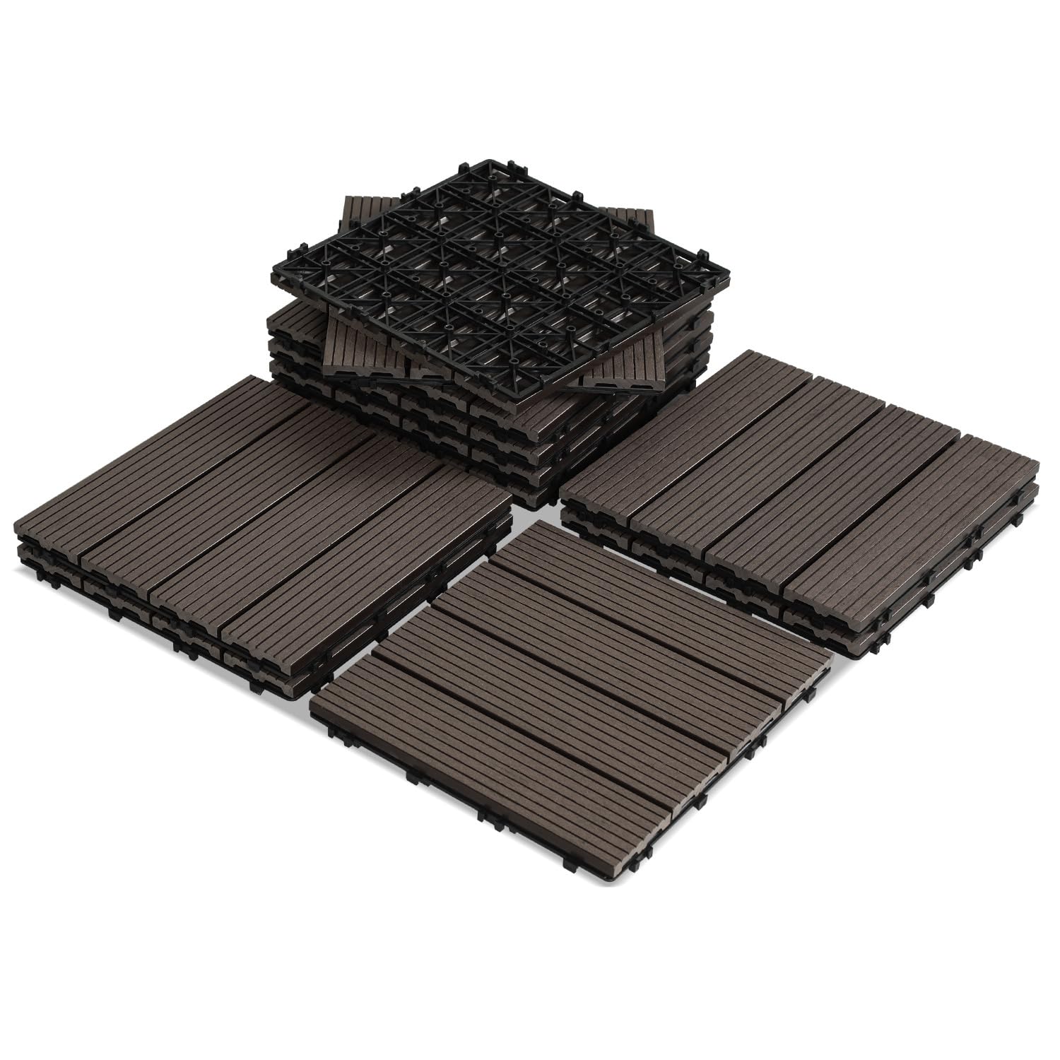 Baldosas para terraza de WPC, 30 x 30 cm, resistentes al agua y antideslizantes, juego de 22 para azulejos de balcón de 2 m², terraza con drenaje y sistema de clic, fácil de colocar, café