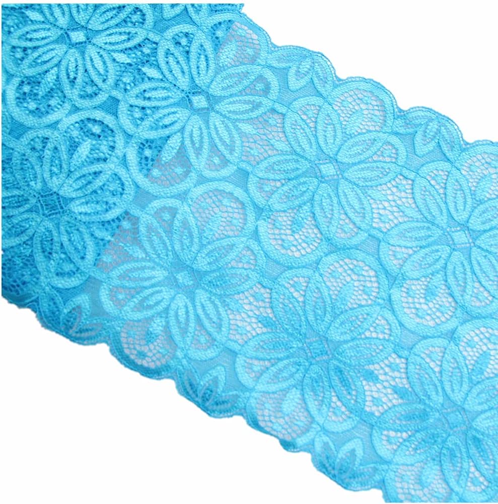 5 Yards Width 7 Inch Vintage Oval Pattern Stretch Lace Trim Fabric Elastic Lace Flowers Ribbon for Garment Craft Embellishment Wedding Garters Baby Shower Table Decorations (Dark Green)