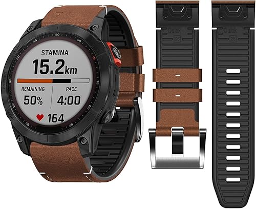 Miniatura 7 de Abanen Correas de reloj de cuero de ajuste rápido de 1.024 in para Garmin epix Pro de 2.008 in, Fenix 7X, Fenix 6X, Fenix 5X, fibra de cuero con