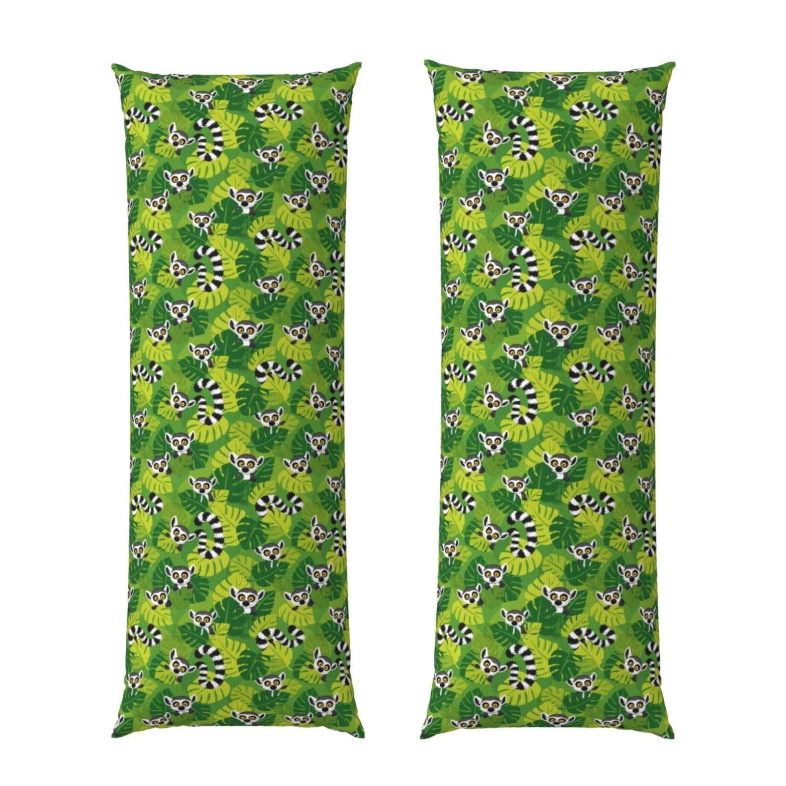 Long Body Pillow Cover 20x60 Tropical Green Leaves Exotic Jungle Animal Lemurs Monkey, Soft Flannel Pillowcase with Zipper, Cozy Cushion Protector for Couch Sofa Bed Sleeping Decoration