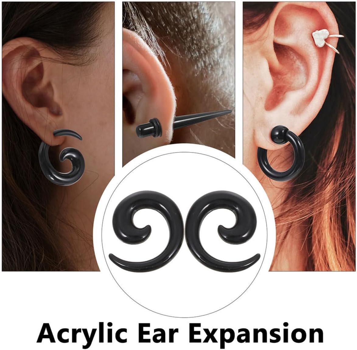 VANZACK 2 Sets Acrylic Ear Stretchers and Plugs 12pcs Ear Gauge Set 6mm Black for Women and Men Body Piercing Jewelry