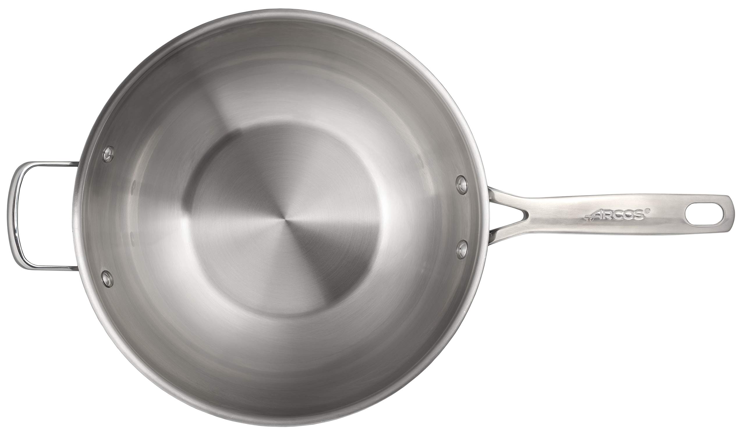 Arcos Serie Forza, Wok, Cuerpo de Triple Fondo, Acero Inoxidable + Aluminio + Acero Inoxidable 28 cm, Mango de Acero Inoxidable, Color Plata, Libre de PFOA