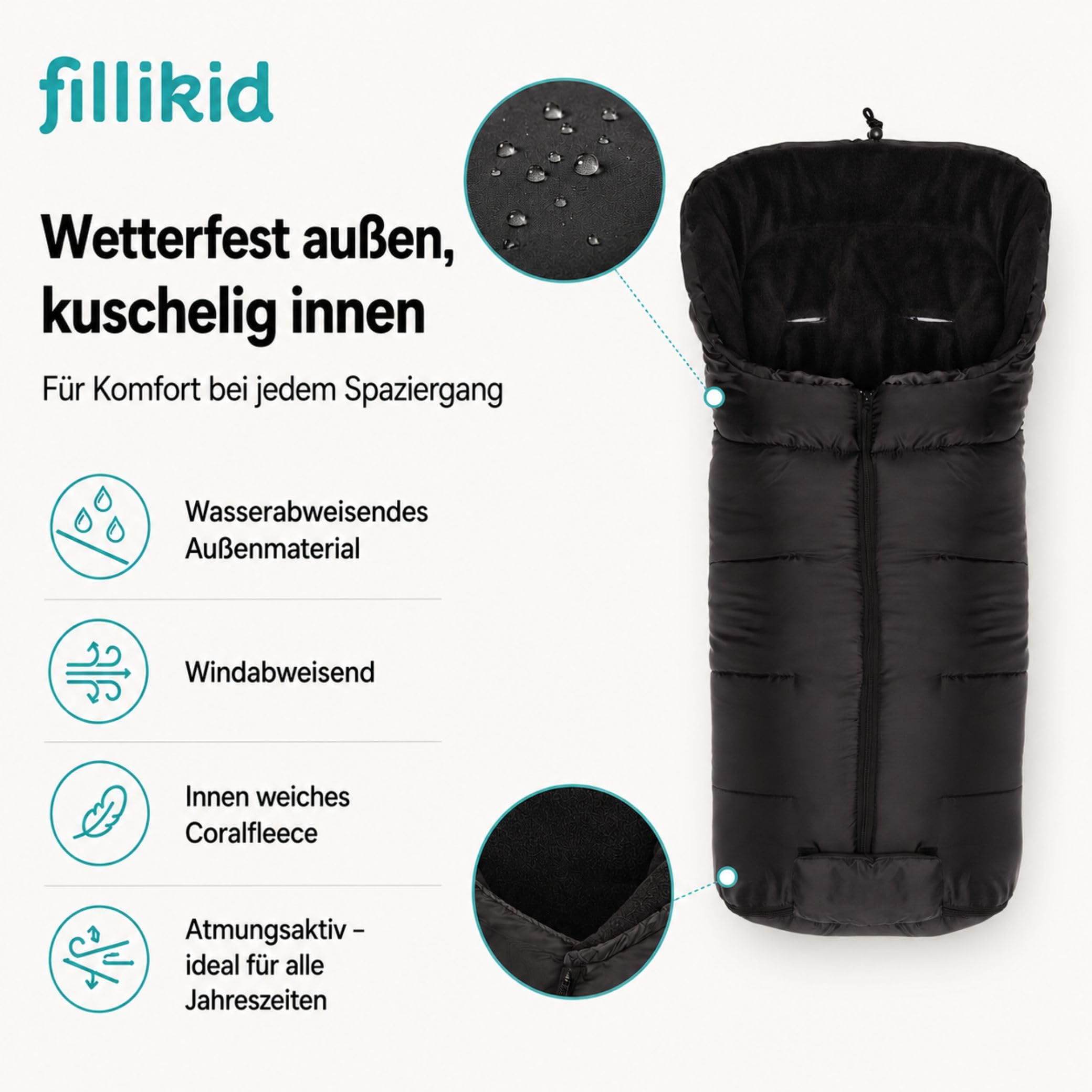 Fillikid Winterfußsack Eco Komfort | Kuscheliger Baby-Fußsack universal für Babyschale & Autositz | für Kinderwagen, Buggy & Sportwagen | warmer Fußsack waschbar