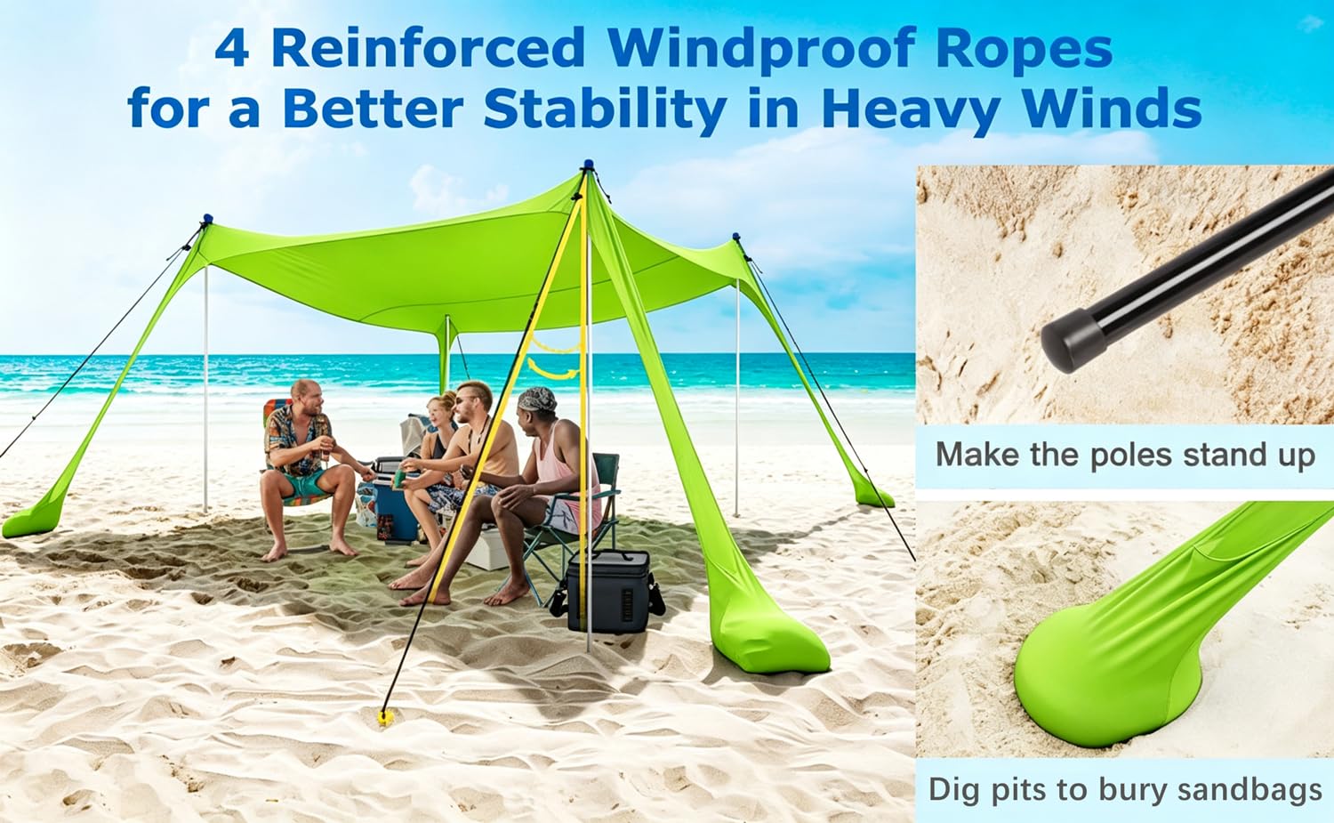 Plażowa markiza namiotowa 10 x 10 FT plażowy filtr przeciwsłoneczny anty-UV przenośny parasol dla 5-8 osób (zielony-XL)