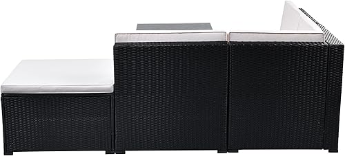 Miniatura 10 de Morhome Juego de muebles de ratán de polietileno de 3 piezas, modular para exteriores, sofá esquinero en forma de L con dos mesas de cristal, patas