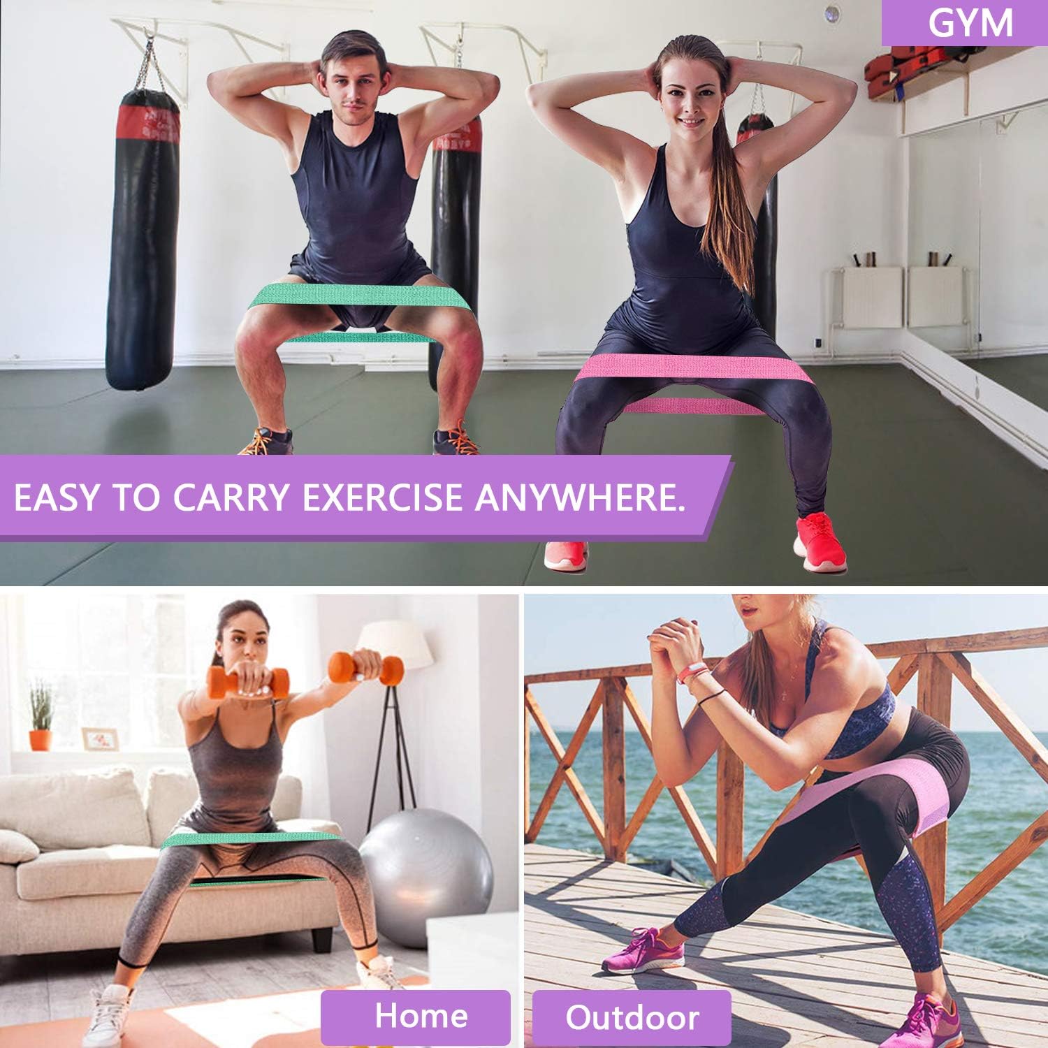 Kinfayv 6 PCS Booty Bands Set, Resistance Bands Set for Women/Men Legs and Butt, Upgrade Thicken Widen Non-Slip Workout Bands with Figure 8 Stretch Bands and Jump Rope for Squat Glute Hip Training