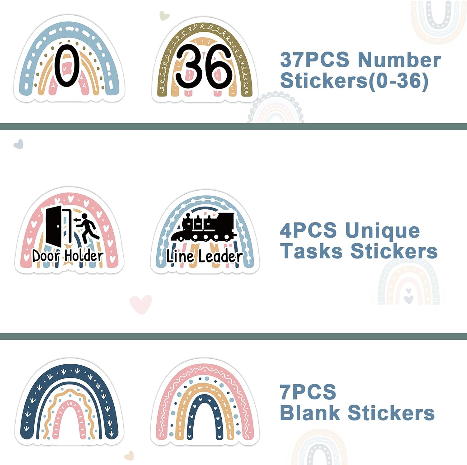 48PCS Boho Rainbow Numbers Stickers Classroom Decorations Colorful Mini Dots Number Spot Markers Stickers Blue Series Classroom Labels Accents Cutouts for Preschool Elementary School Floor Decoration