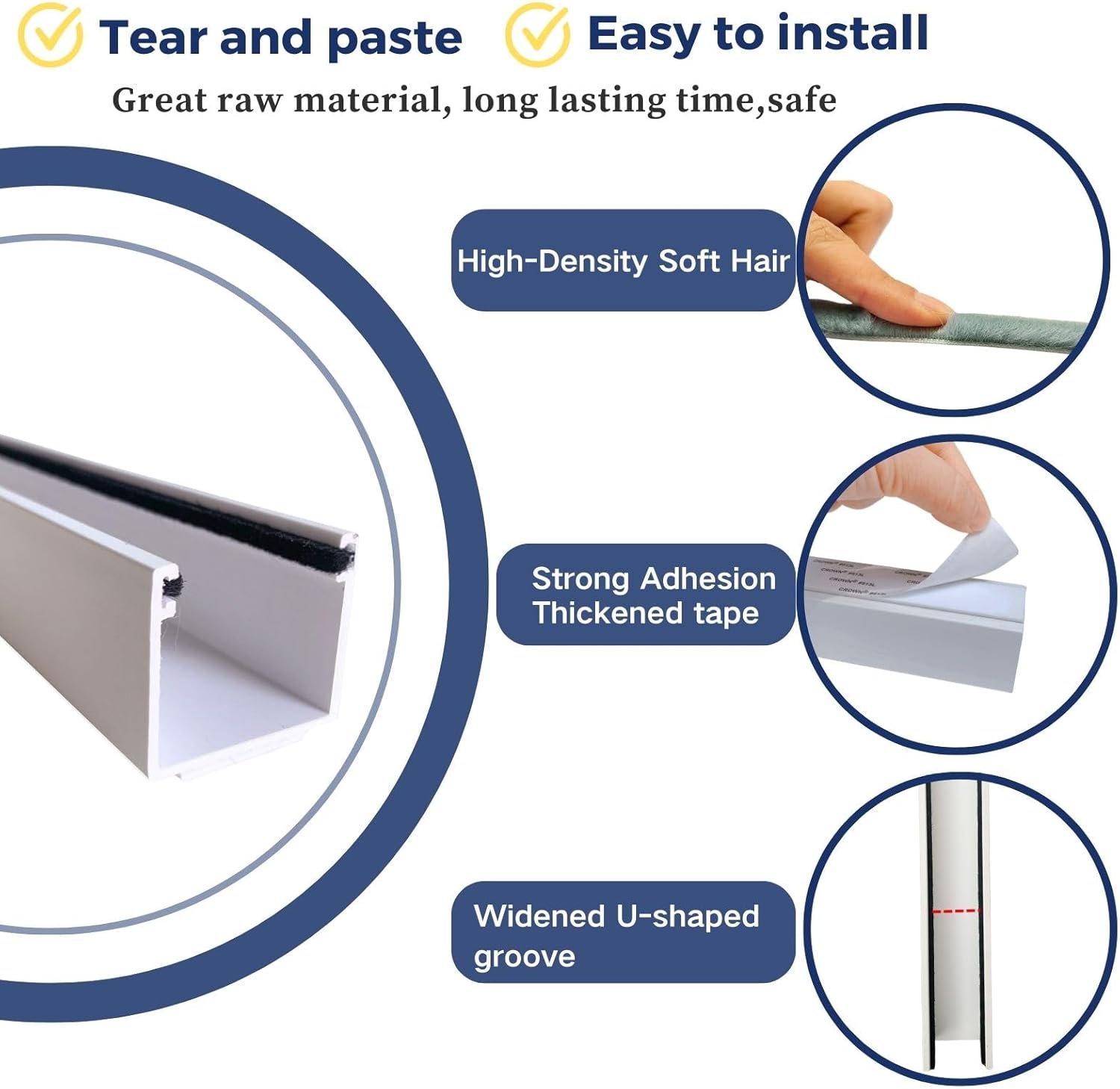 u channel blackout pvc light blocking strips 58" for roller blinds light gap blockers window shades side rail tracks bedroom sleep, side tracks for cordless blackout shades (white, 2pcs) all-white-u-2pcs