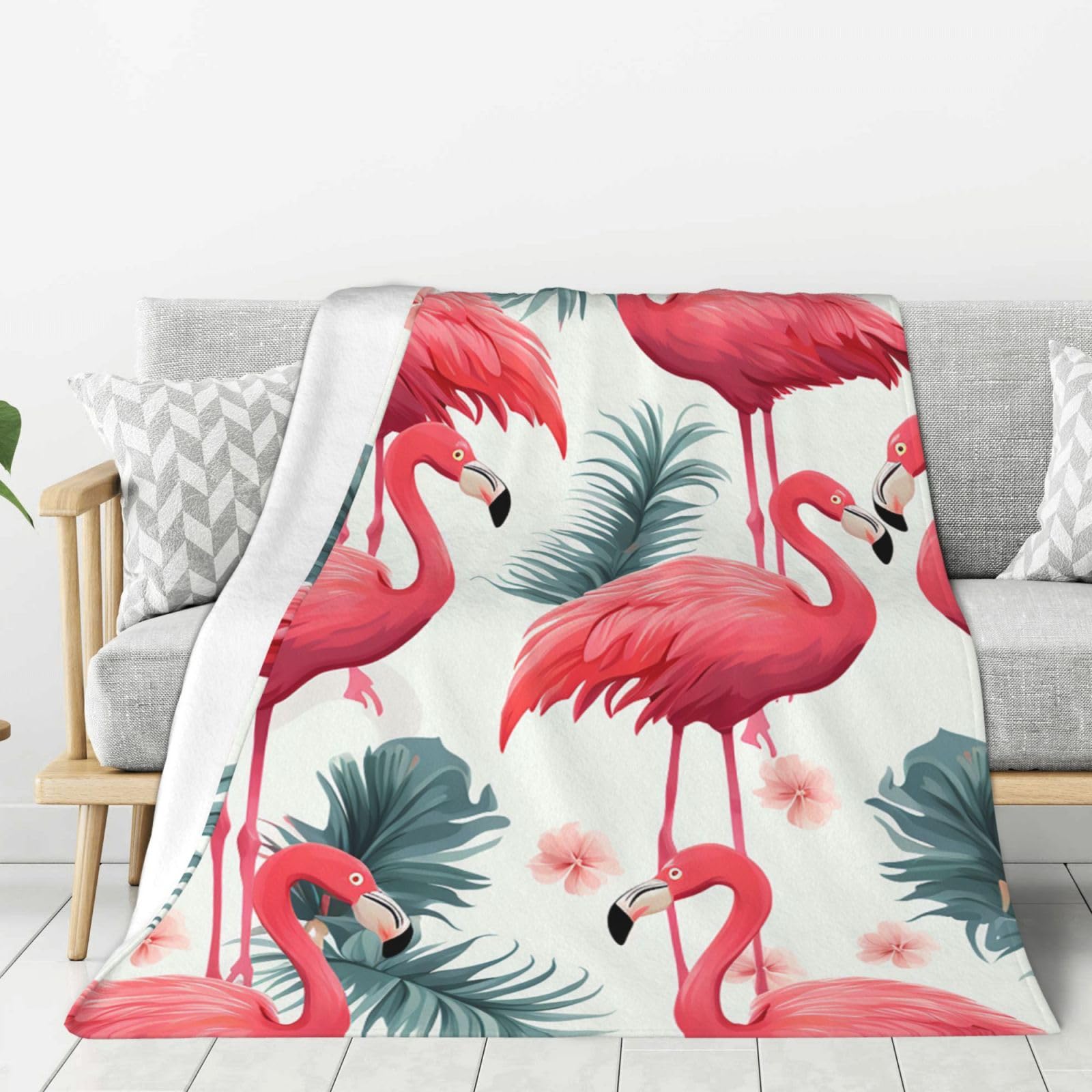 Pink Flamingo Pattern Throw Blanket Plush Flannel Fleece Blanket, Soft Lightweight Cozy Blankets 60"X50" for Bed Couch Sofa Travel