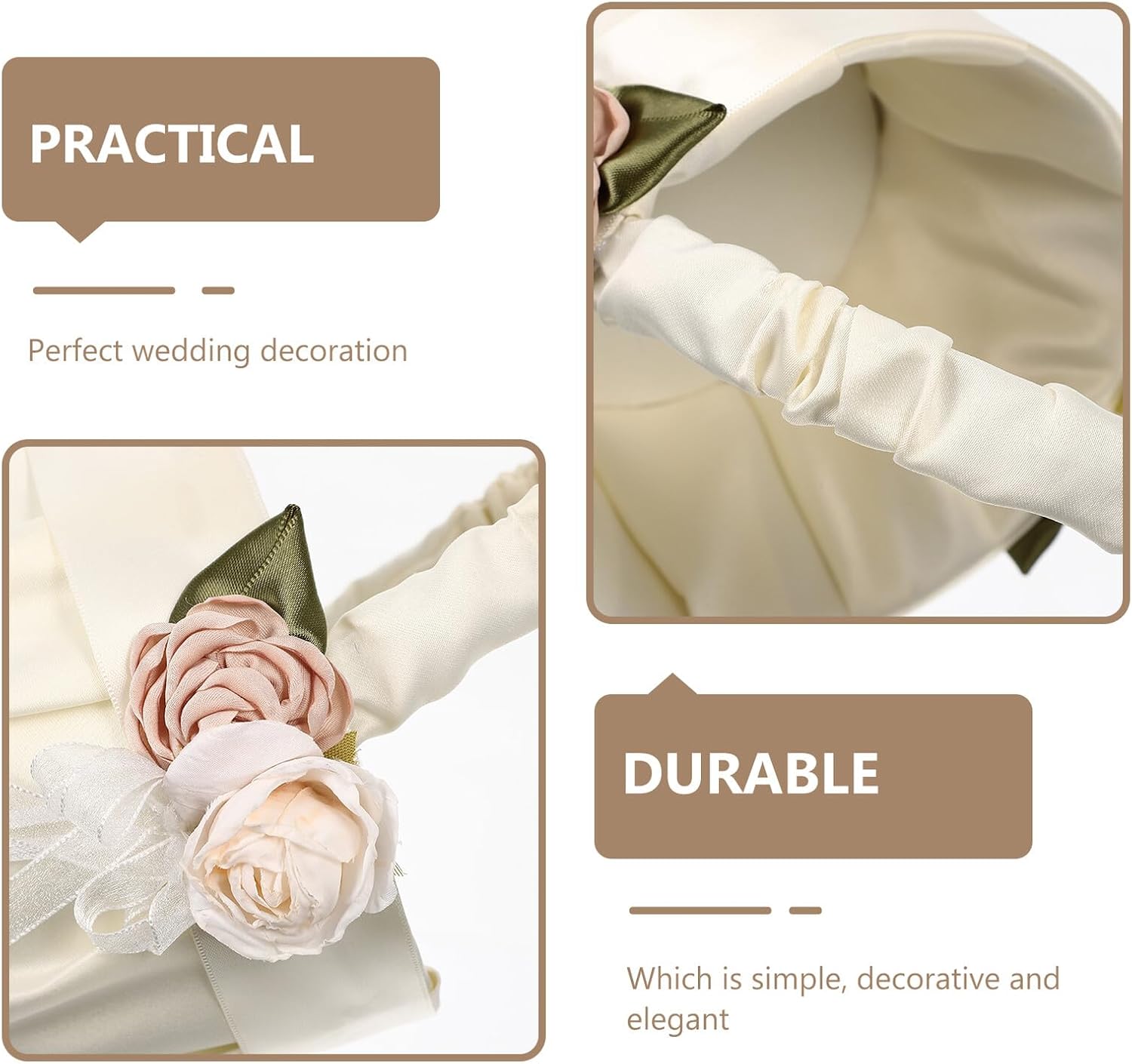 FRCOLOR Satin Lace Flower Girl Basket with Bowknot Handle Decorative Wedding Flower Basket for Ceremony for Wedding Party Supplies