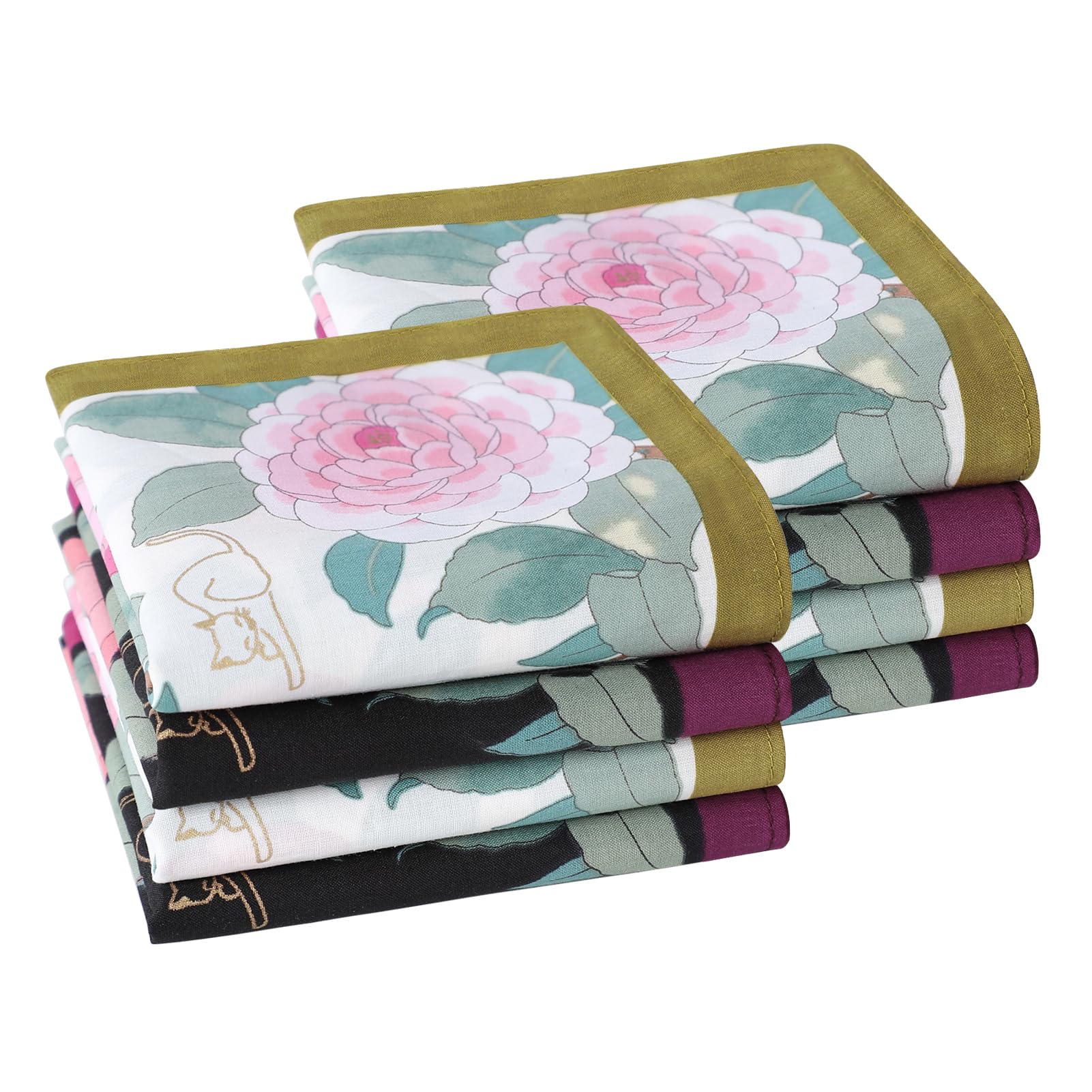 Women Floral Handkerchiefs 100% 60S Combed Cotton Ladies Flower Printing Hankies for Wedding Party 4/8 PCS 17.7×17.7"-image-31