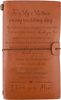 Mother of Groom Engraved Leather Joural Gift, Wedding Gift for Mom from Son, Gift to Mom on Wedding Day, Thank You Mom Wedding Gift Ideas, Groom to Mom Wedding Keepsake, to My Mother on My Wedding Day