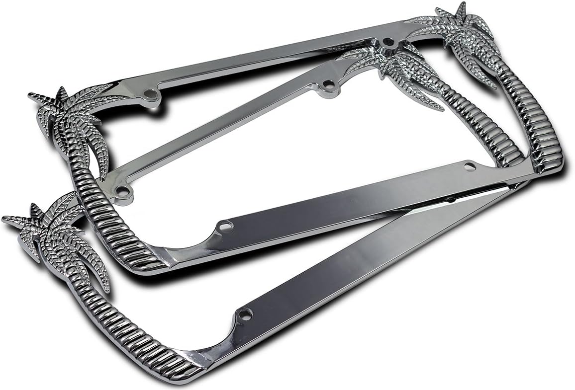 OxGord Coconut Palm Trees Chrome Metal License Plate Frame, 2pc