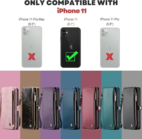 Miniatura 2 de Defencase Funda para iPhone 11, bloqueo RFID para iPhone 11, funda tipo cartera para mujeres y hombres con tarjetero, bolsillo con cremallera