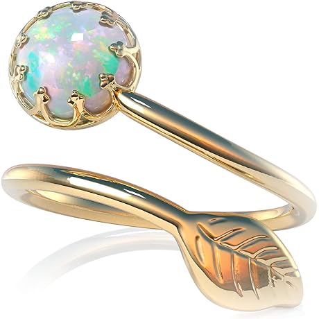 Gold Opal Ring Band with White Opal Inlay