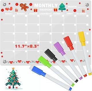 Christmas Magnetic Calendar for Refrigerator 11.7”×8.3” Acrylic Dry Erase Board Calendar Clear Fridge Skylight Calendars with 6 Makers Holiday Fridge Calendar Memo Board Kitchen Shopping List Planner