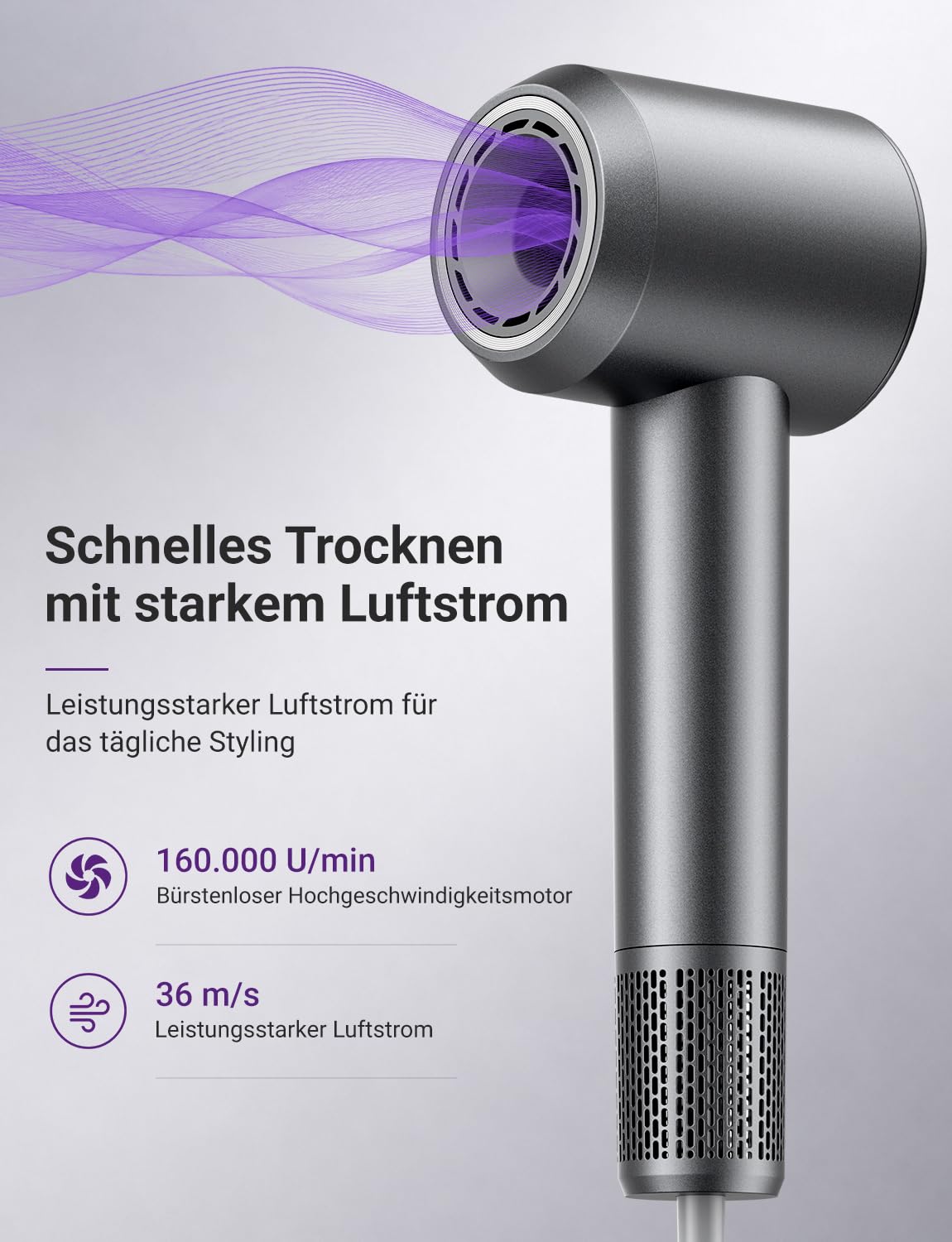 Ionen Föhn mit Diffusor 160.000 U/min Haartrockner
