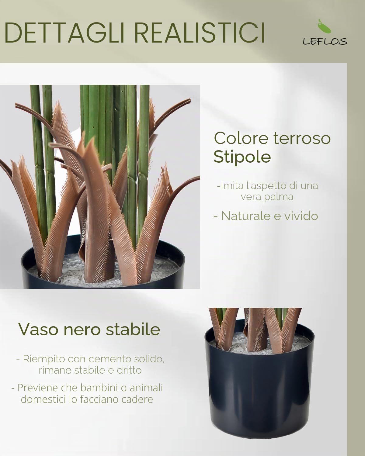 165 cm artificiale Palma di Dypsis Lutescens, solo pianta per interni, 15 tronchi staccabili, decorazioni per ufficio, negozio, appartamento e feste, 1 pezzo