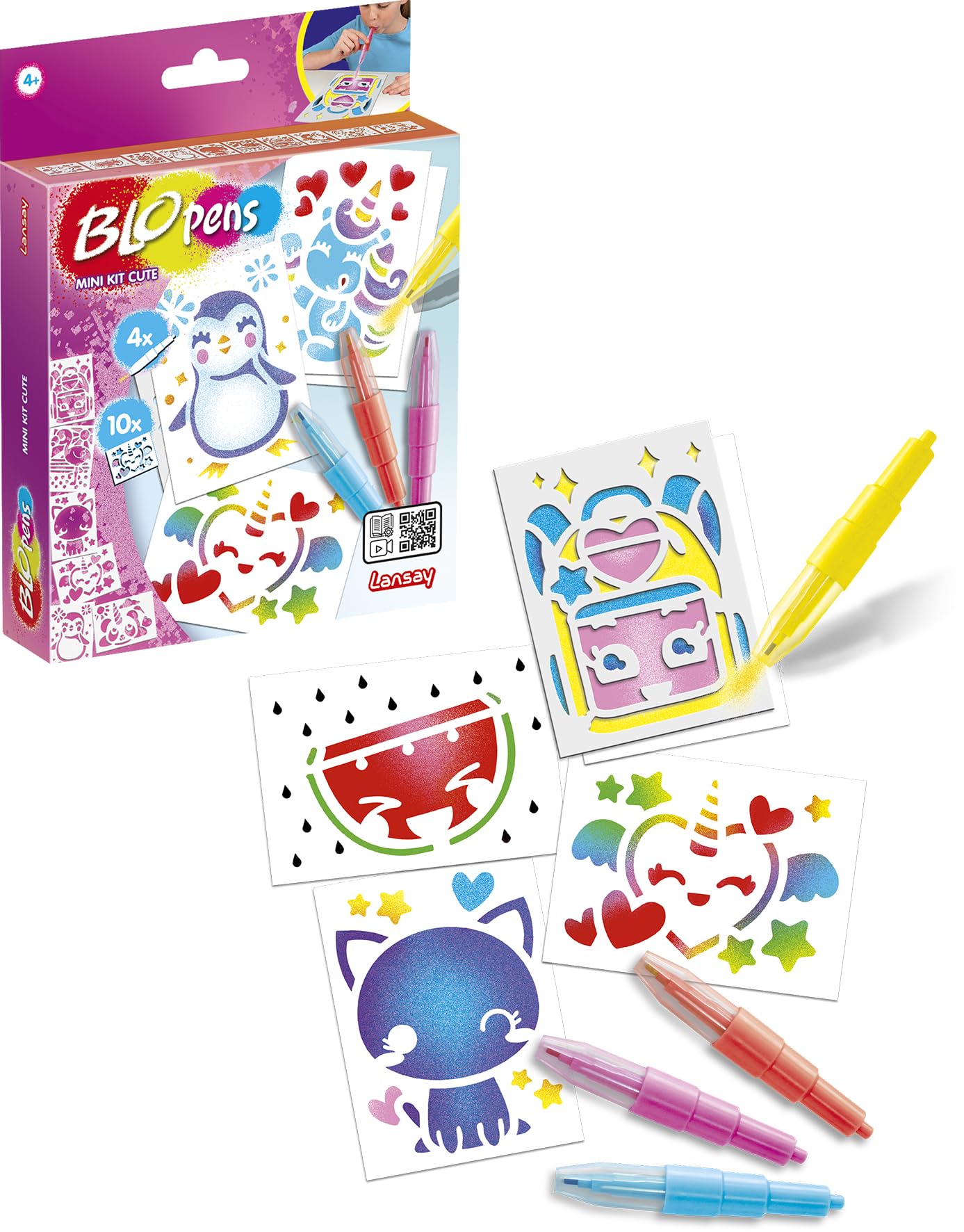Lansay BLOPENS Mini – 3 Packs Con 12 Rotuladores Y 30 Plantillas | Dibujo Con Efecto Aerógrafo Para Niños De 4+ | Creatividad Portátil