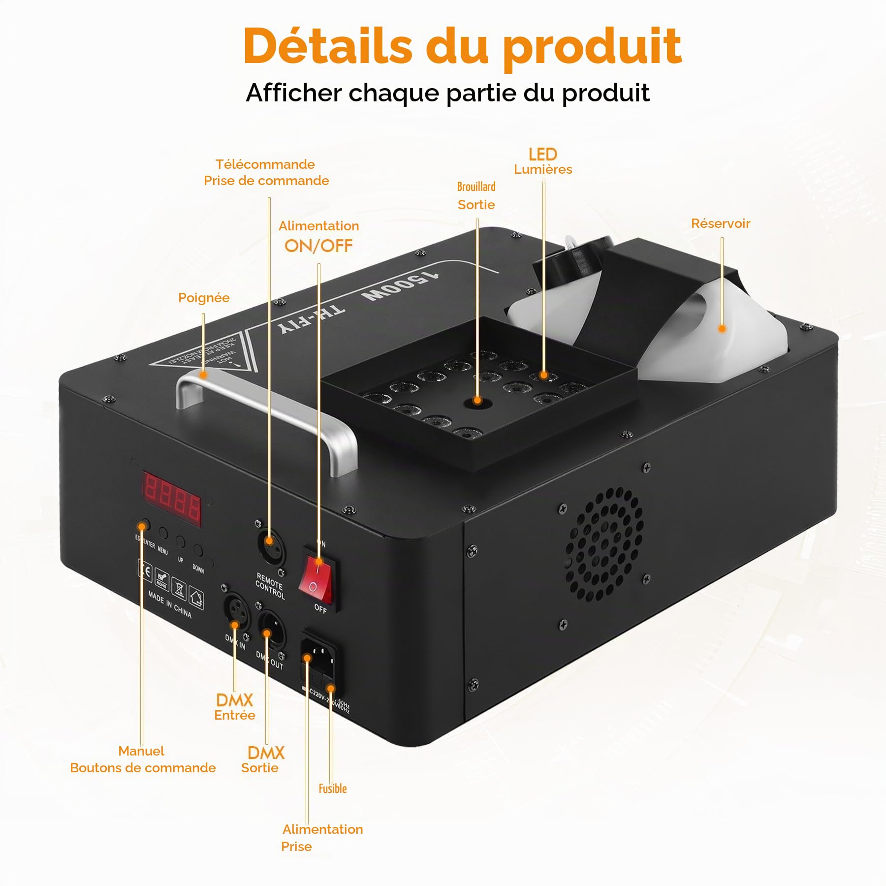 Lot de 2 Machines à Brouillard 1500W avec RGB 24 LED DMX & Télécommande