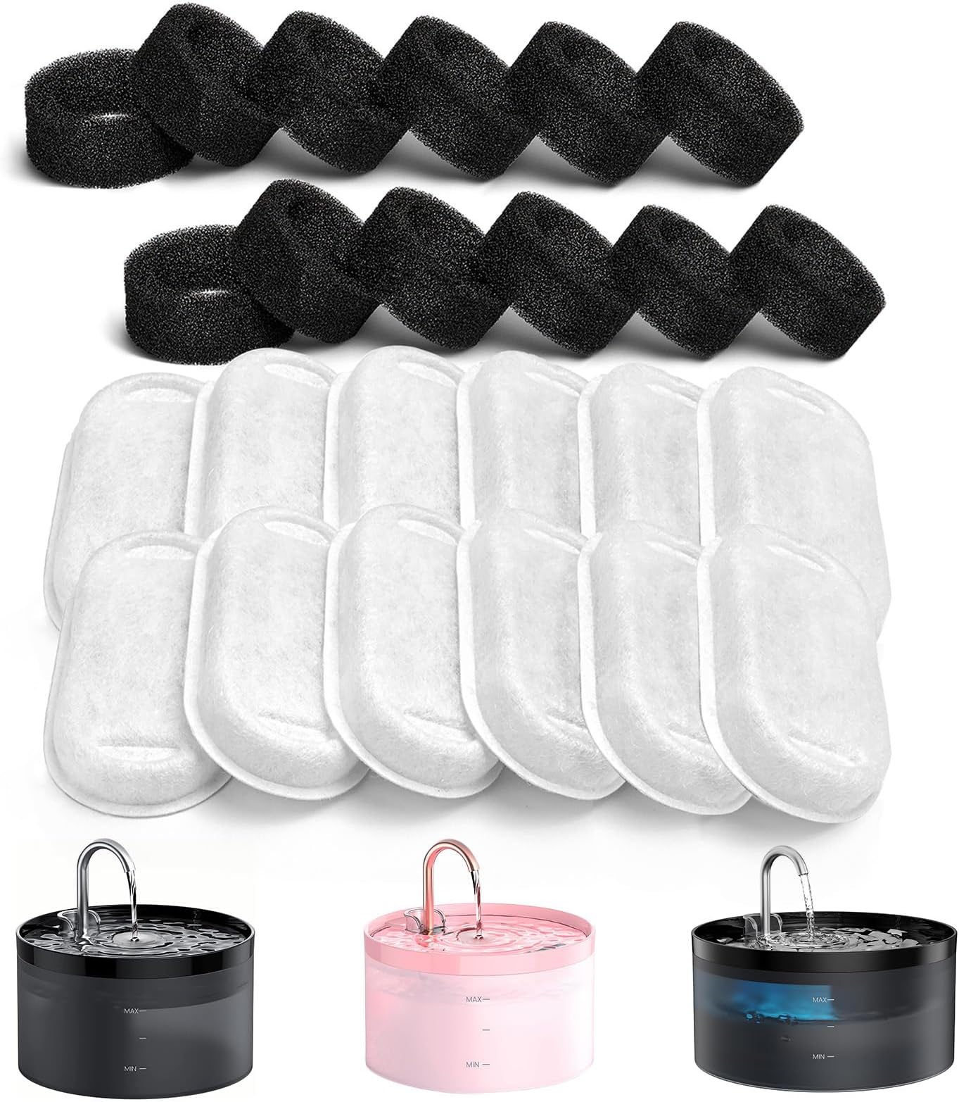 – GIOTOHUN Cat Water Fountain Filters: 12 Filters + 12 Sponges - Triple Filtration for 2L Cat Fountain