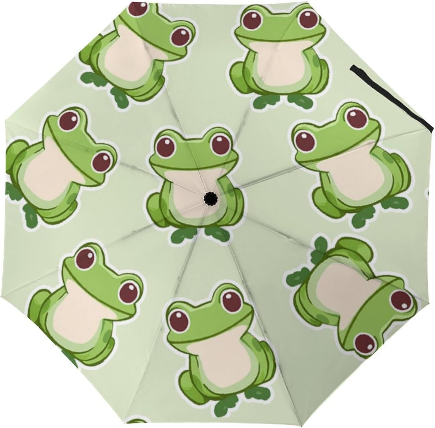 Cute Frog Travel Umbrella Windproof Compact Folding Umbrellas Automatic Open/Close Sun Rain Umbrellas Green Collapsible Auto Portable Umbrella for Women Girls Kids