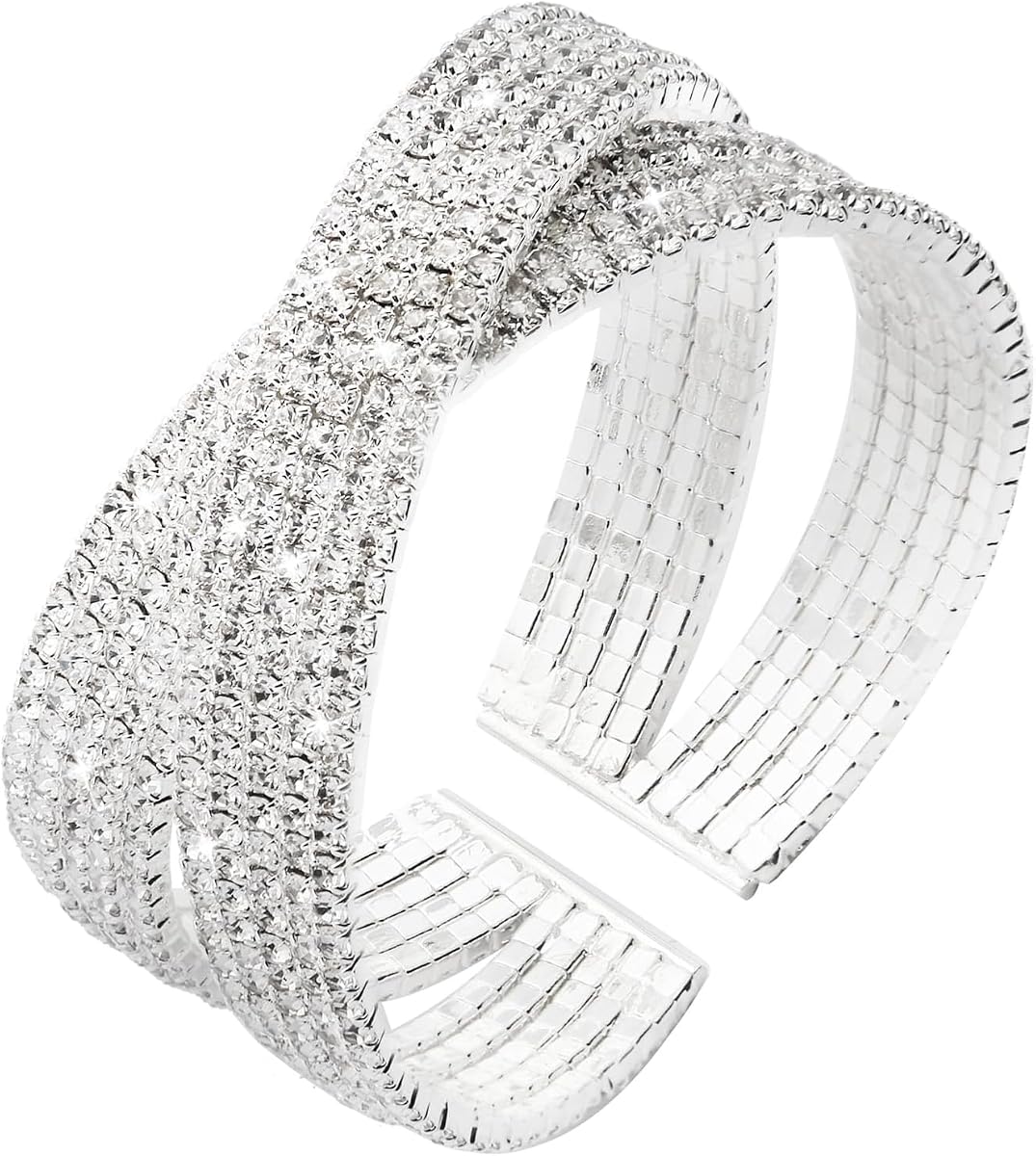 Silver Rhinestone Bracelet for Women Multilayer Crystal Layered Cuff Bracelets Bridal Jewelry for Prom Party Wedding Dating