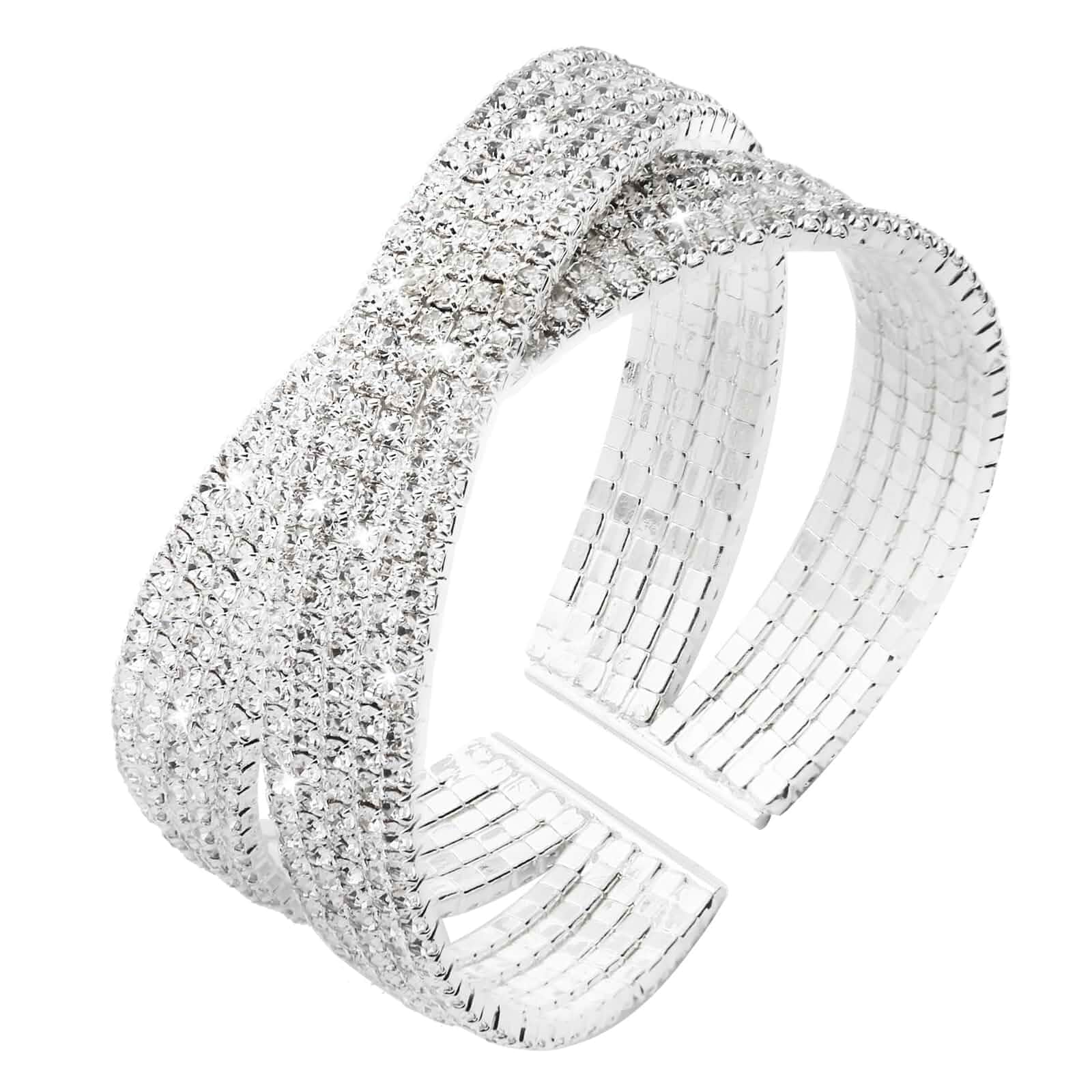 Jojomina Silver Rhinestone Bracelet for Women Multilayer Crystal Layered Cuff Bracelets Bridal Jewelry for Prom Party Wedding Dating