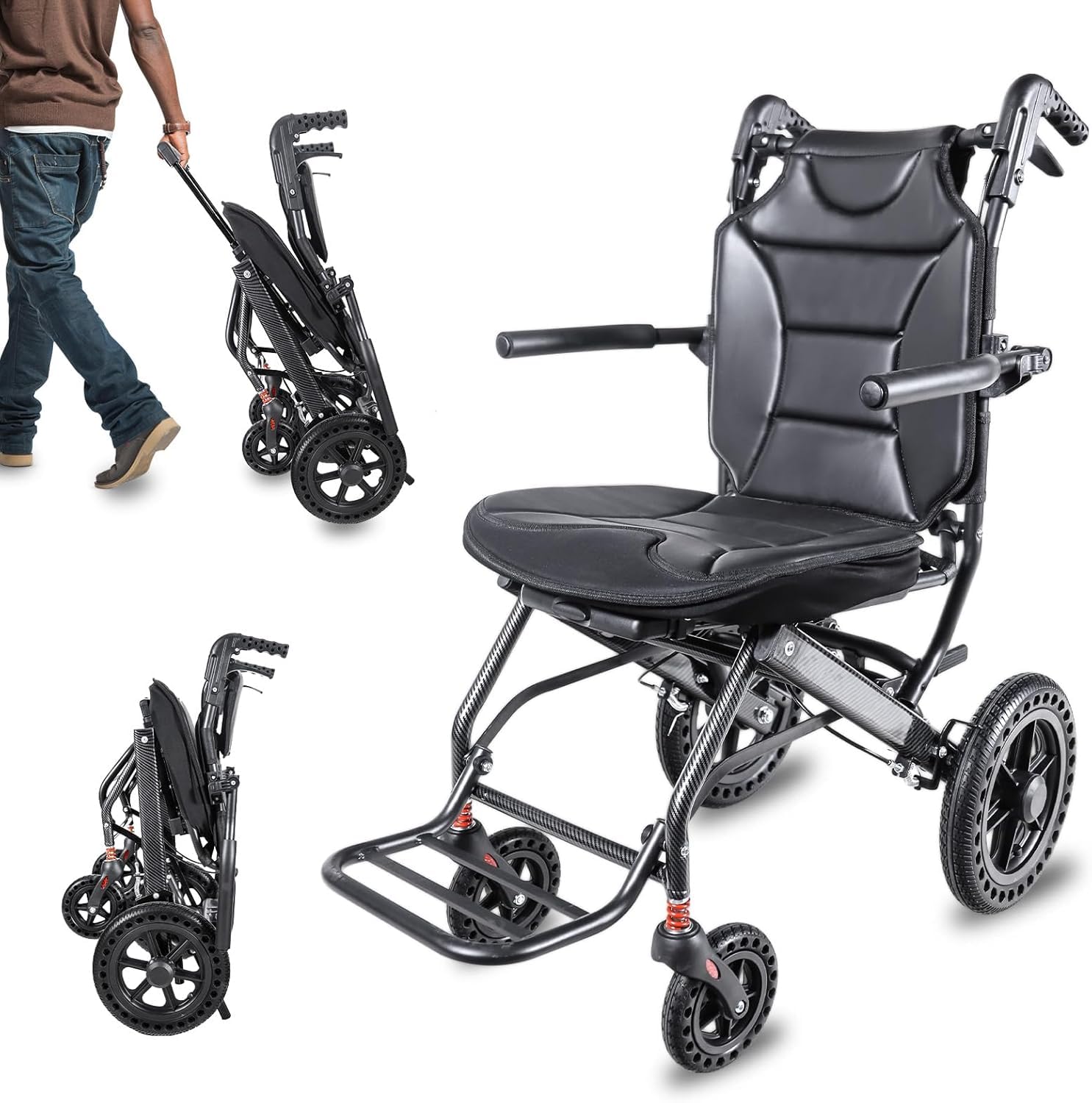 YGNVMCXJG Lightweight Foldable Wheelchair for Adults – Portable Transport Chair for Travel, Airplane-Friendly, Supports 220lbs