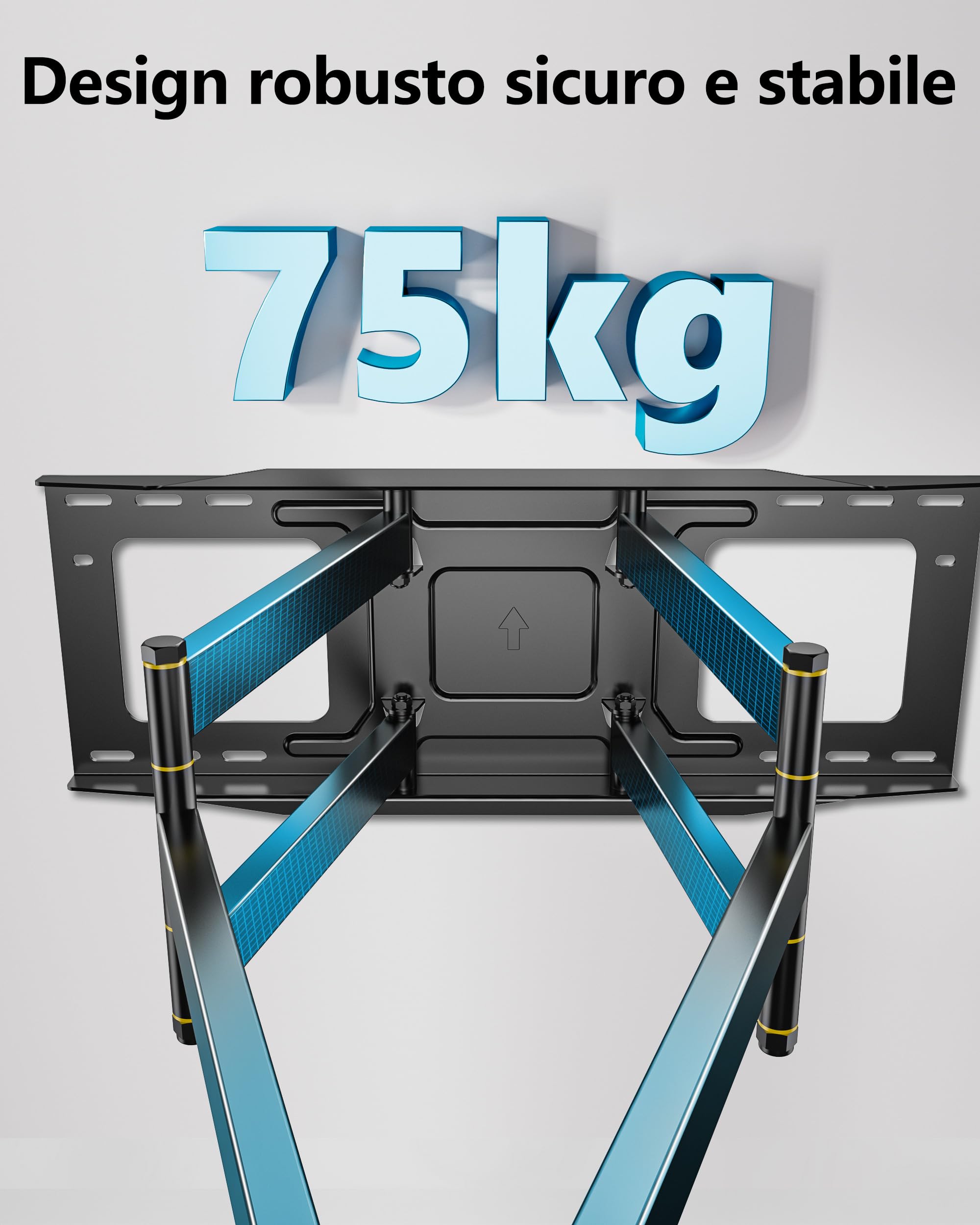 FORGING MOUNT Supporto a parete per TV a lunga portata per TV da 50-95 pollici Estensione di 765 mm Doppio braccio articolato inclinabile ed estensibile per Tv piatti e curvi, carico 75 kg