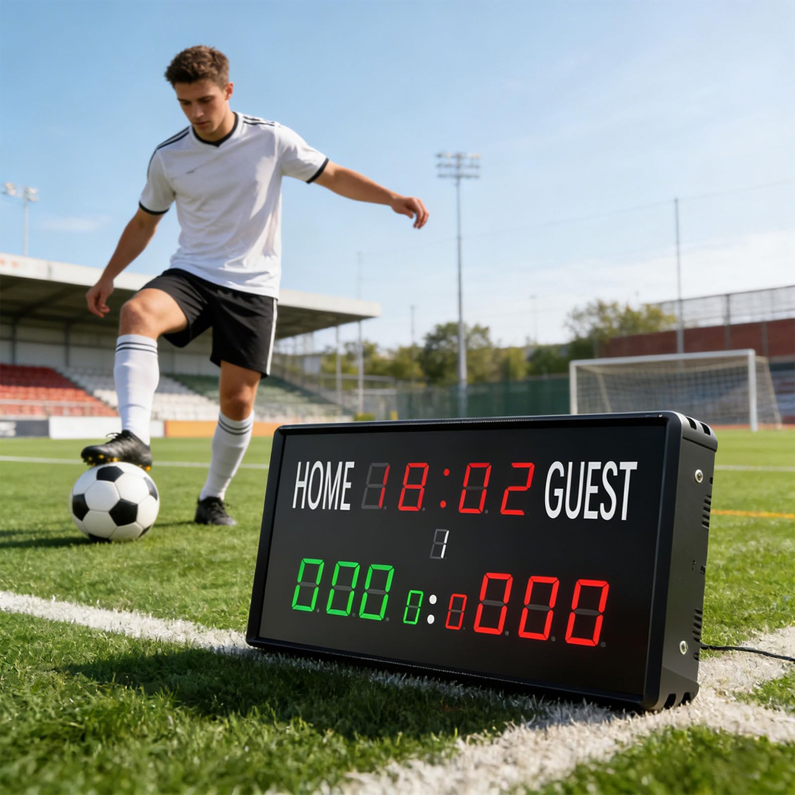 Marcador deportivo LED de visibilidad con temporizador de cuenta regresiva para fútbol, baloncesto, voleibol, voleibol
