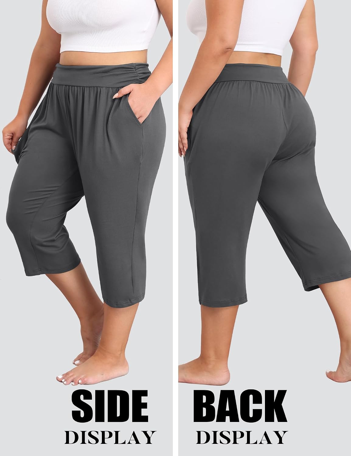 Plus Size Capris for Women Soft High Waist Workout Yoga Pants With Pockets image 3