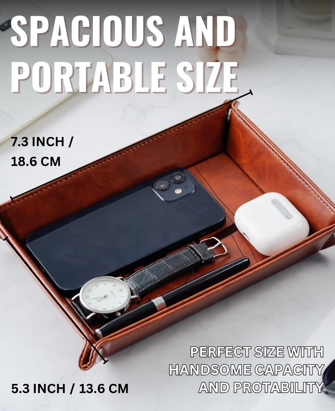 INNObeta Lineman Gifts Valet Tray, Desktop Storage Organizer, PU Leather Bedside Tray, Key Coin Holder, New House Gifts for Friends on Housewarming Party