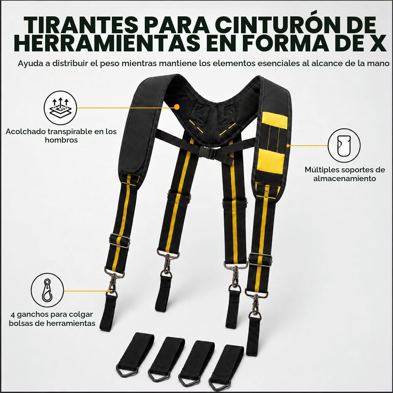 Tirantes de Cinturón de Herramientas, Ajustable Tirantes de Trabajo en Forma de X con Acolchados y Bolsillo, para Carpintero, Electricista